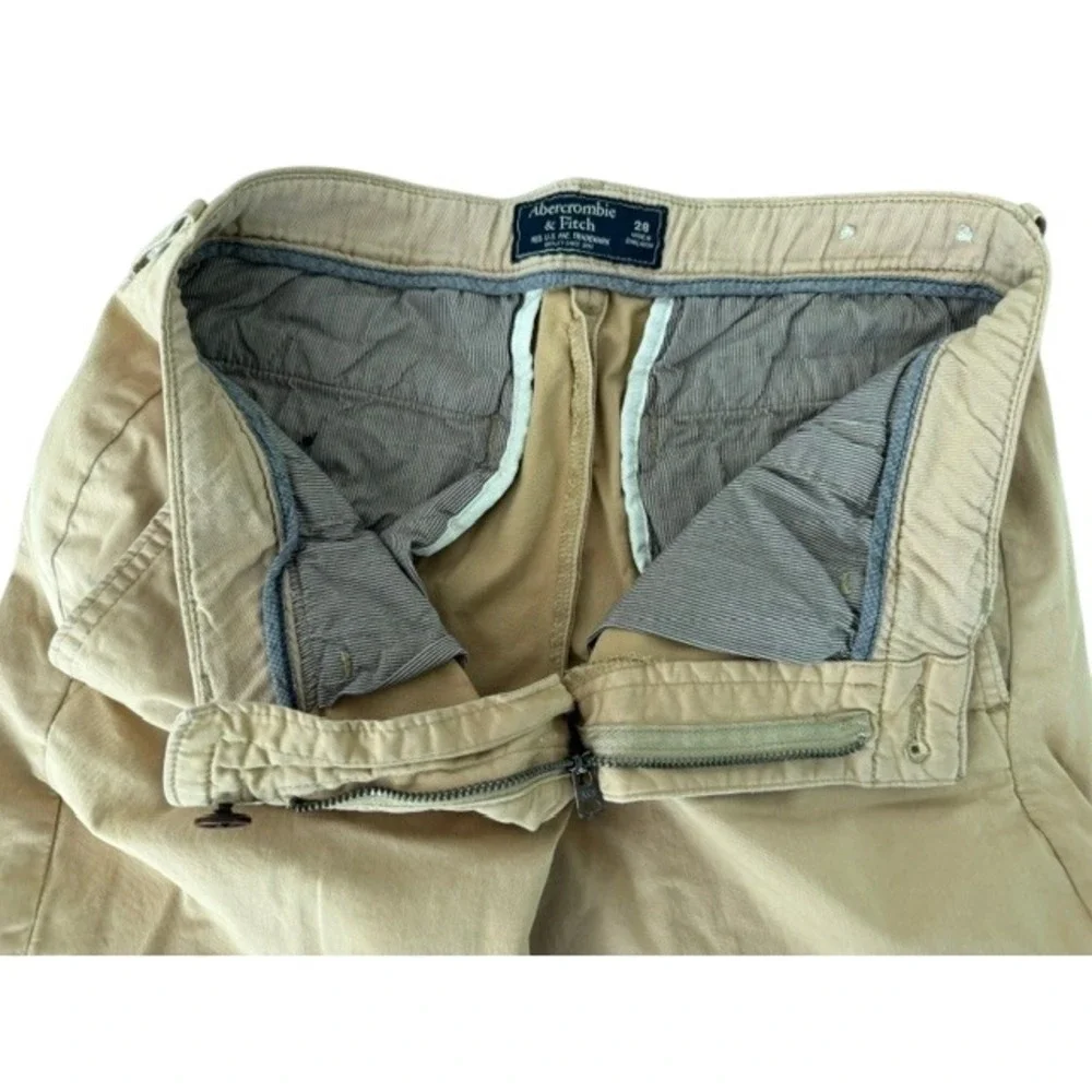 Abercrombie & Fitch Mens Khaki Tan Chino Shorts Size 28 Cotton Twill Flat Front